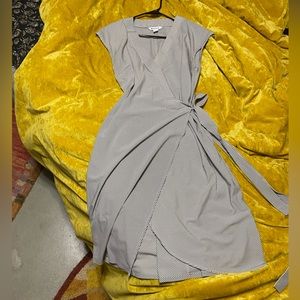 Athleta Newport Pinstripe Wrap Dress Pockets sz L